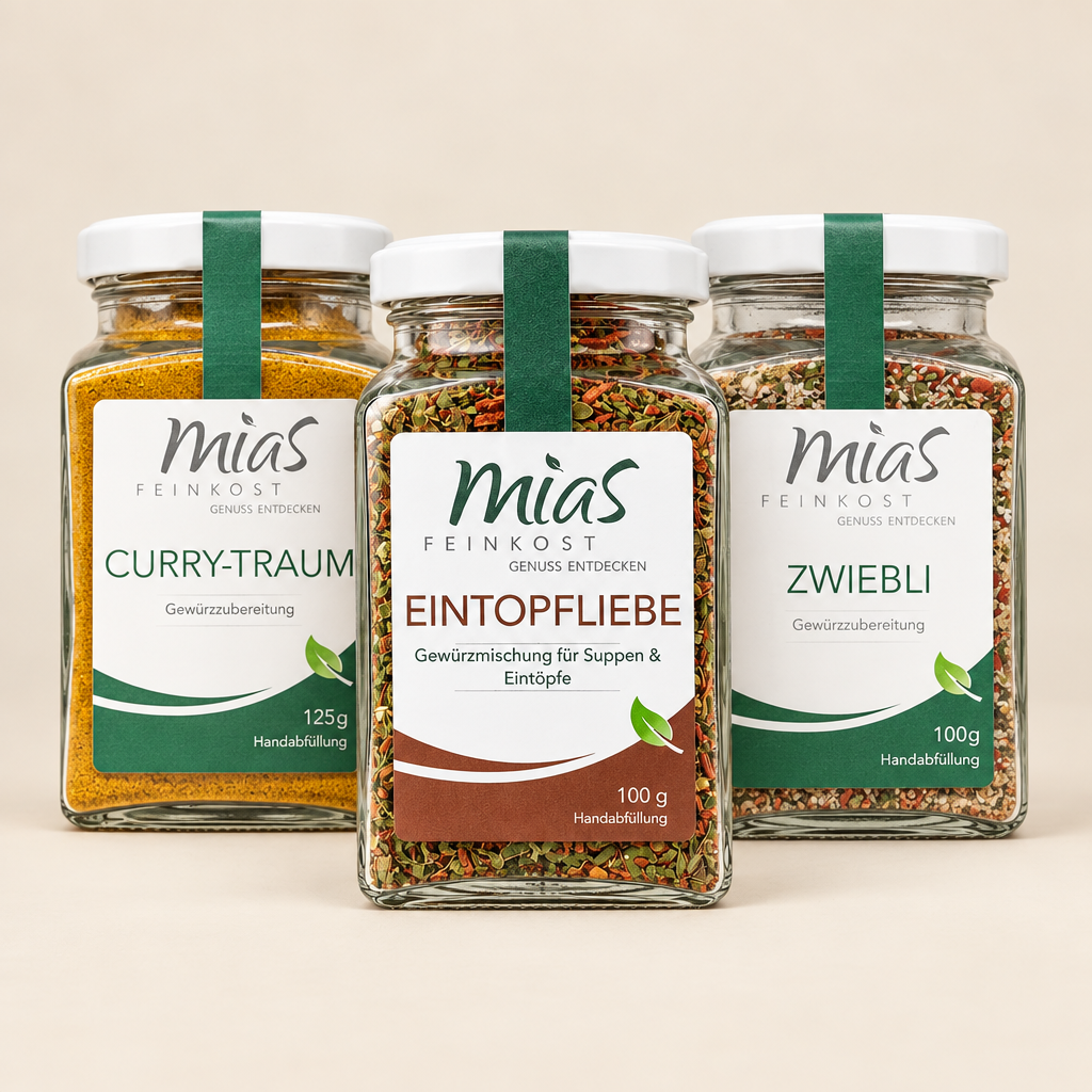 Bundle-Produktfoto mit Curry-Traum, Eintopfliebe und Zwiebli