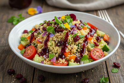 couscoussalat mit dunklem cranberry essig