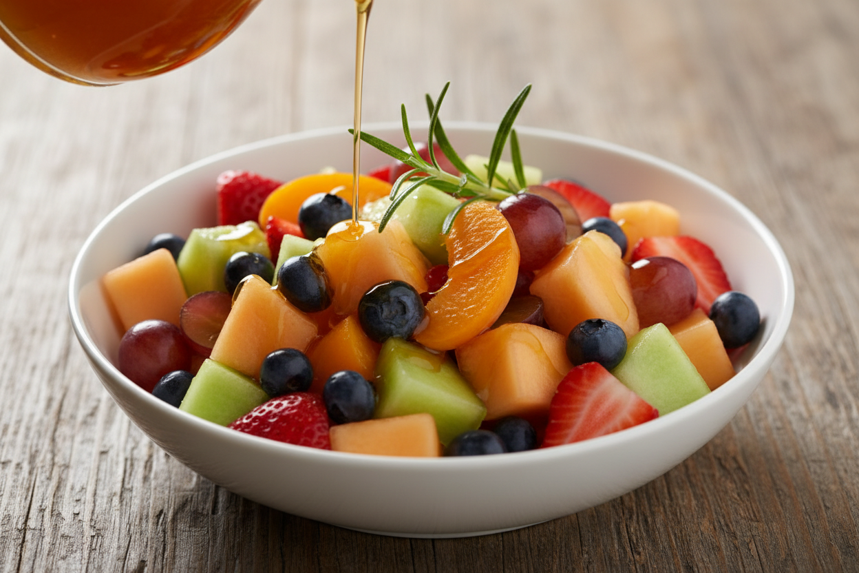 obstsalat mit aprikose rosmarin essig betreufelt