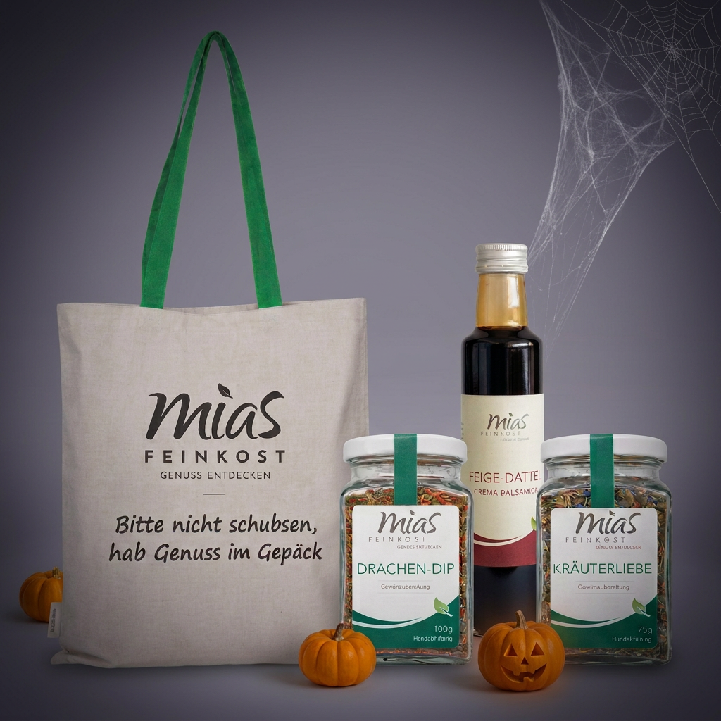 Setfoto mit Tasche mit grünen Henkeln, frei lesbarem Spruch und ohne unteres grünes Blatt